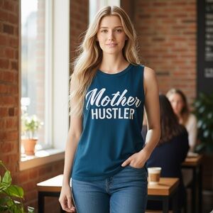 Rock Rose Couture “Mother Hustler” Graphic Muscle Tank Blue Size S